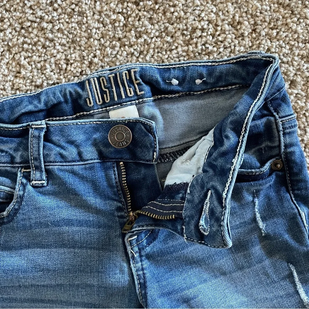 Justice Mid Rise Super Skinny Jeans Girls 10 Slim Blue Medium Wash Denim Stretch